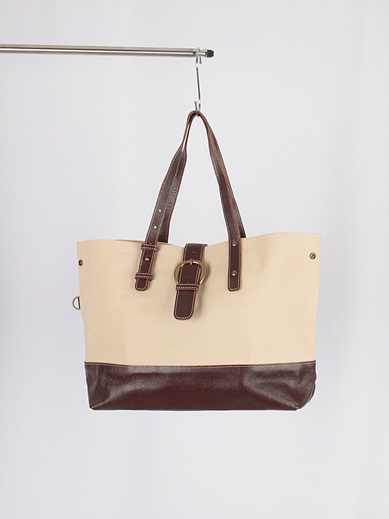 vtg canvas + leather tote bag