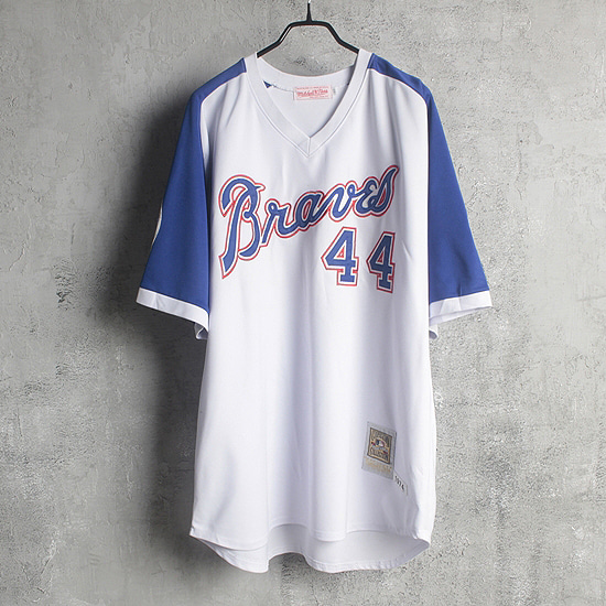 Mitchell &amp; Ness 1974 Braves #44 Hank Aaron White Throwback Stitched MLB Jersey