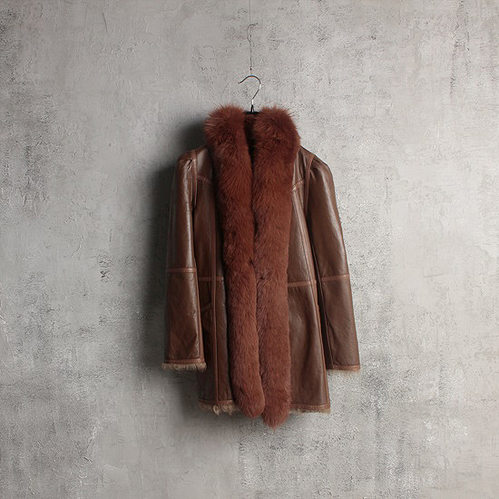 vtg leather fur coat