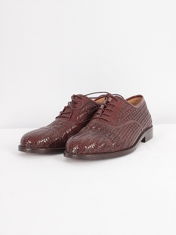 SALVATORE FERRAGAMO  Tramezza Solid Brown Woven Leather Oxford Dress Shoes (245mm)